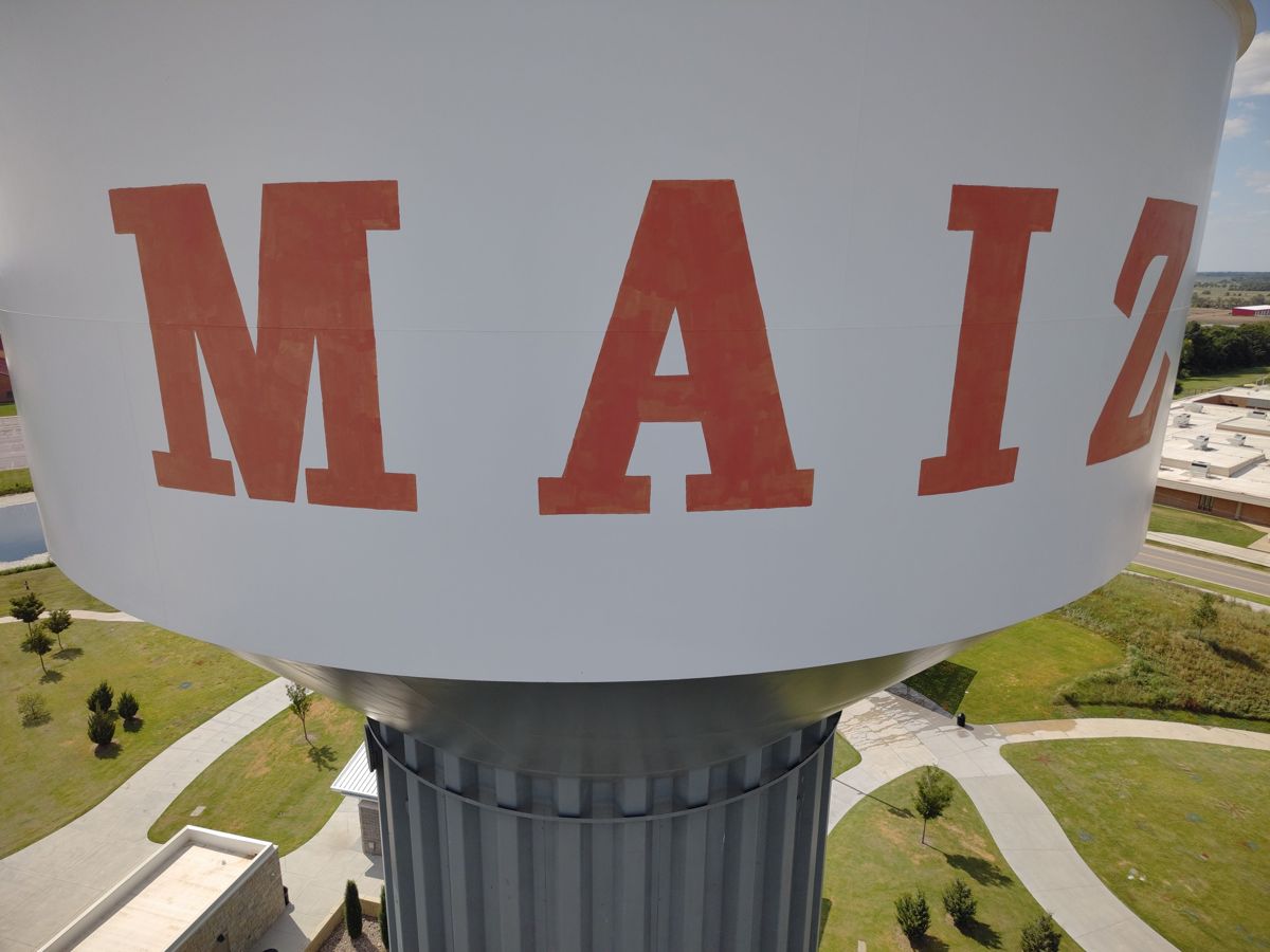 The Maize water tower up close