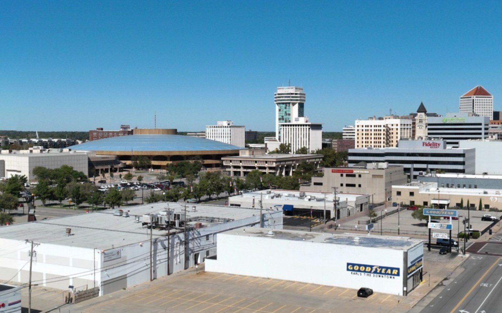 Century II and the Epic Center in the downtown Wichita skyline